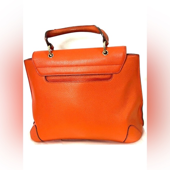 MCM Handbags Orange Leather Satchel Purse Small Tote Visetos Logo Studs Bag - Picture 2 of 10